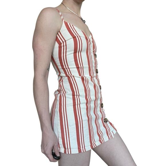 Sky and Sparrow Orange & White Striped Button Down V-Neck Mini Dress - Picture 3 of 8